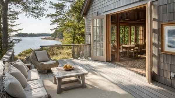 Obraz Coastal Cottage Deck with a View of the Sea
