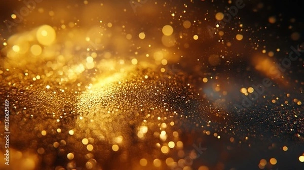 Fototapeta A glowing composition of abstract glitter lights in warm golden tones, creating a festive atmosphere on a deep background