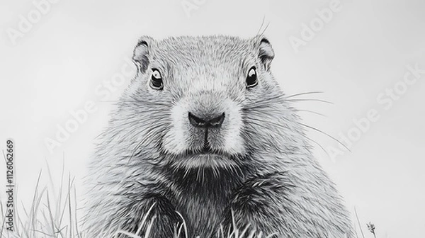 Obraz Close-up grayscale drawing of a groundhog's face.