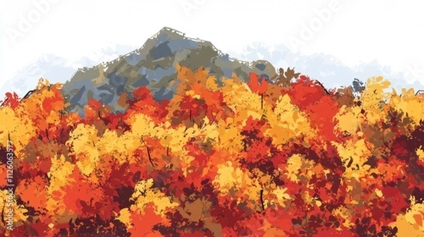 Fototapeta Vibrant autumn foliage surrounds a majestic mountain under a clear sky