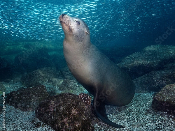 Fototapeta Sea lions (Otariinae) photographed underwater..