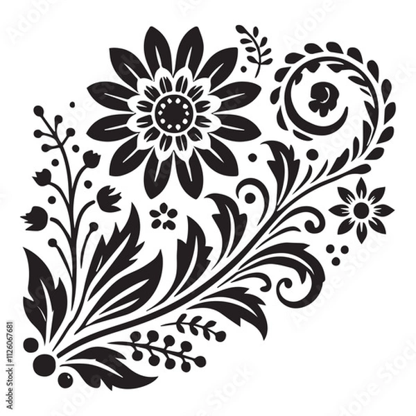 Fototapeta Flower decorative vector elements silhouette