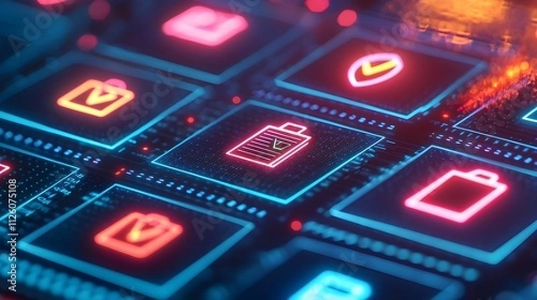 Fototapeta Neon Interface Battery Level Data Security