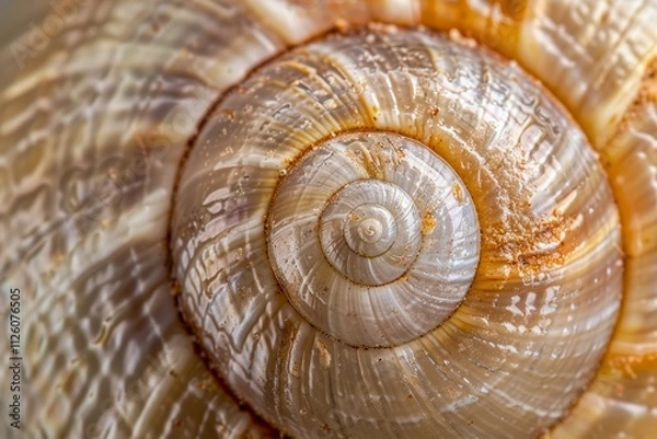 Obraz A beautifully detailed spiral shell with intricate patterns sits on the sandy ground, illuminated by soft natural light, showcasing its unique textures and colors.