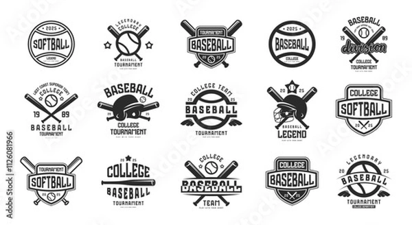 Obraz Labels set of baseball and softball game. Graphic design for t-shirt. Black print on white background