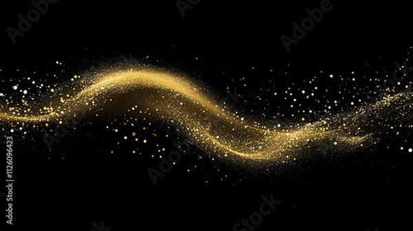 Fototapeta dark abstract background with wave shaped golden dust splash