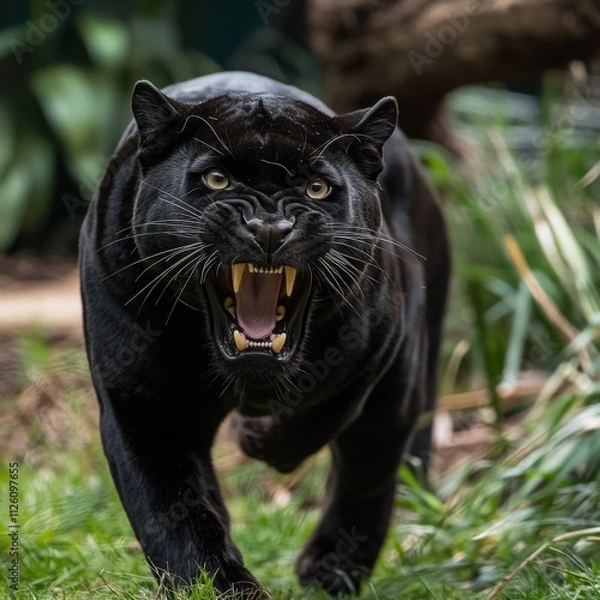 Fototapeta fierce black panther in a natural setting