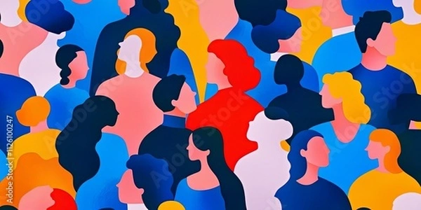 Fototapeta Vibrant abstract art of people. Colorful representation of community and diversity. Unity in modern style. Artistic background for social themed designs and graphic projects.
