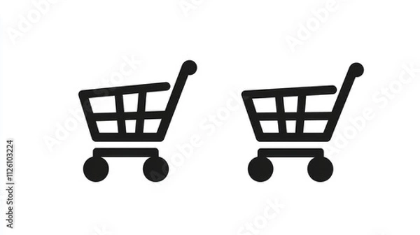 Obraz Two Black Shopping Carts on White Background