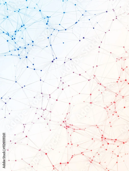 Fototapeta Abstract background with network of lines and nodes in blue and red tones, creating visually engaging and dynamic composition