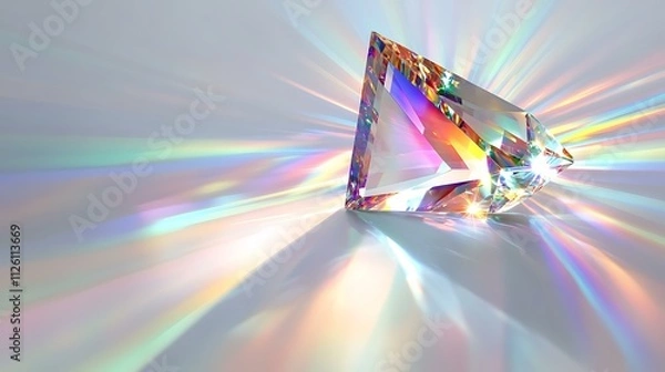 Fototapeta Crystal prism scattering a burst of colorful light rays on a clean white background