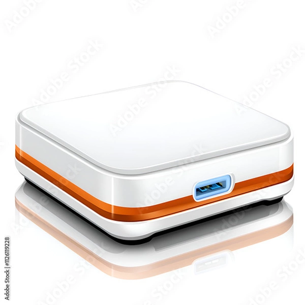 Fototapeta A sleek and modern external storage device with a white and orange design.
