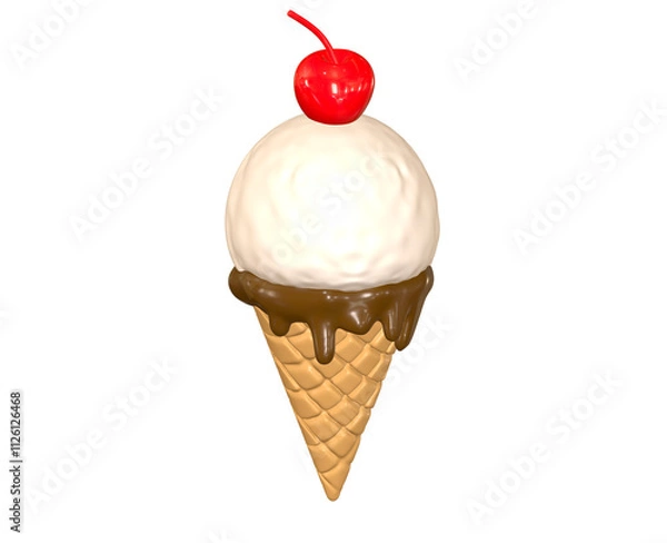 Obraz 3d render ice cream with cherry on top isolated background