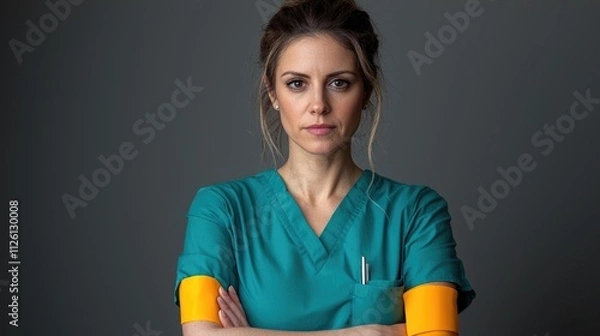 Fototapeta Healthcare professional portrait studio image neutral background front view compassionate care concept
