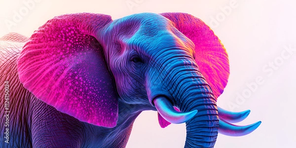 Fototapeta Neon Elephant Portrait with Artistic Glow and Vibrant Colors