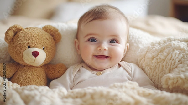 Fototapeta baby boy with a teddy bear