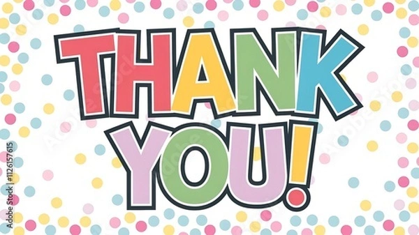 Fototapeta Thank you message with colorful letters and confetti background for appreciation and gratitude notes