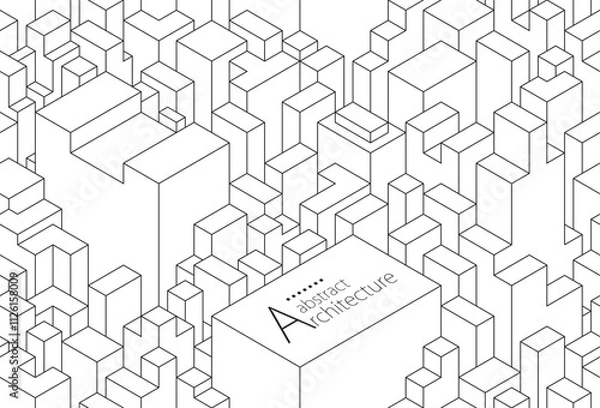 Fototapeta Seamless 3D illustration of abstract urban building line drawing design.