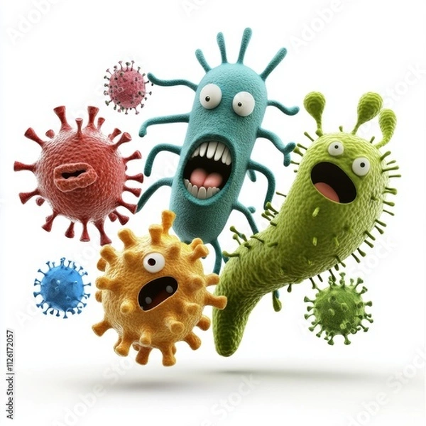 Fototapeta Colorful Cartoon Microbes and Germs in Playful Antics