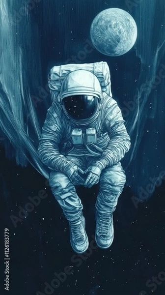 Fototapeta Vintage astronaut wallpaper depicting a serene scene in shades of grey and space