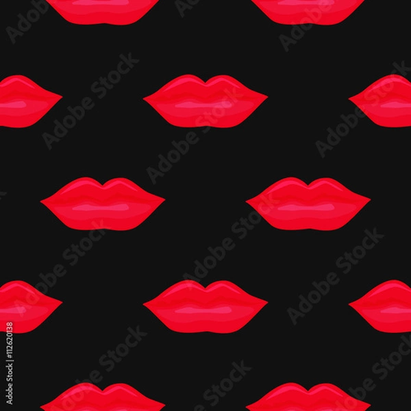 Fototapeta Vector seamless lip pattern in black and red colors. Sexy, romantic design for websites, wrapping, cover, booklet, brochure, card, wallpaper, fabric, textile