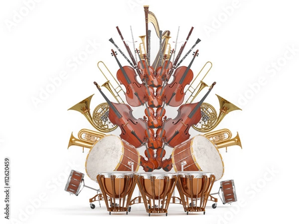 Obraz Orchestra musical instruments isolated on white 3D rendering