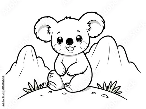 Fototapeta Adorable Koala Coloring Page: A Cute Marsupial in Mountainous Habitat
