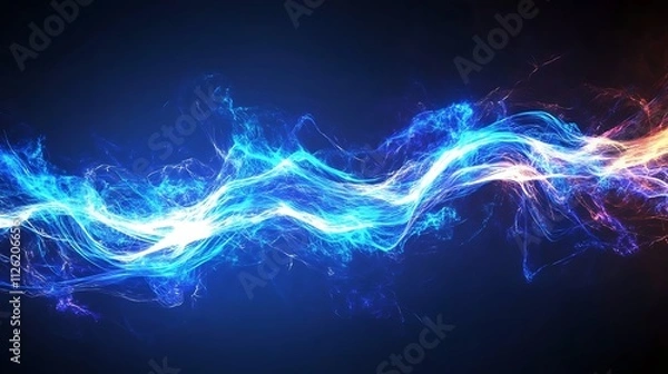 Obraz A vibrant display of blue and orange swirling light resembling energy or movement.