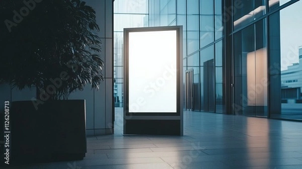 Fototapeta Corporate branding white blank billboard or picture frame mockup in a modern office entrance or reception area,