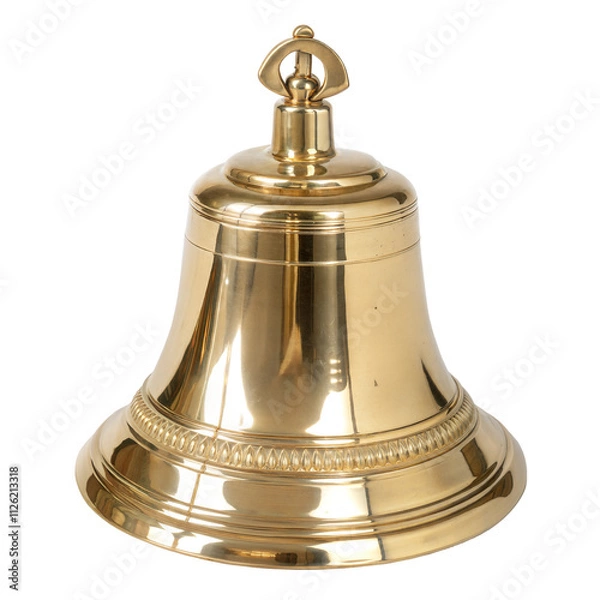 Fototapeta Gold bell, shiny surface, transparent or white isolate background