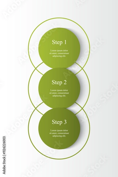 Fototapeta Step by step green vertical infographic template with 3 steps, options, parts or processes.