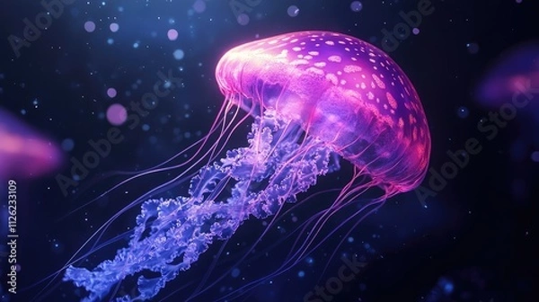 Fototapeta Glowing Jellyfish in a Neon-Lit Ocean