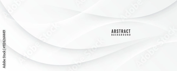 Fototapeta 3D white geometric abstract background overlap layer on bright space with waves effect decoration. Modern graphic design element cutout style concept for web banner, art, flyer, card or brochure cover