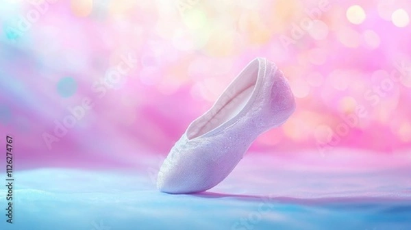 Fototapeta Delicate white slipper, pastel background, dreamy