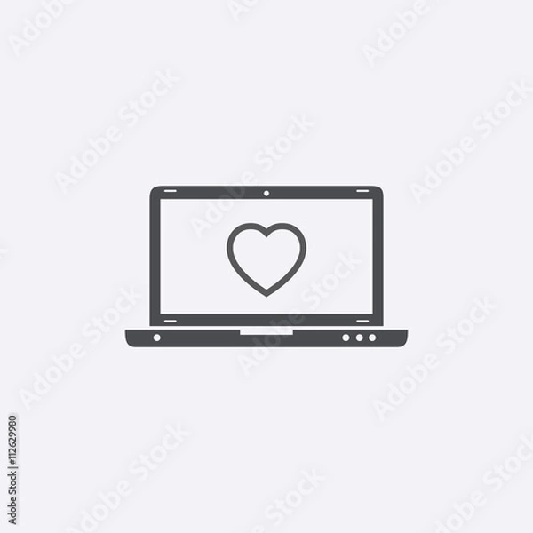 Obraz Laptop with heart on screen. Vector icon.