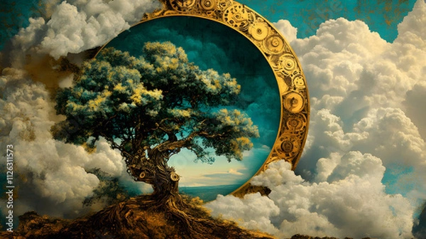 Obraz Surreal Tree in Mechanical Clockwork Portal