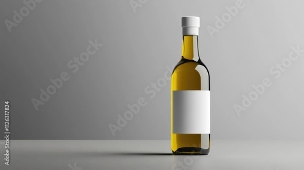 Fototapeta Stylish, unbranded olive oil bottle with a clean white label, placed on a smooth grey surface, perfect for a luxury product display.