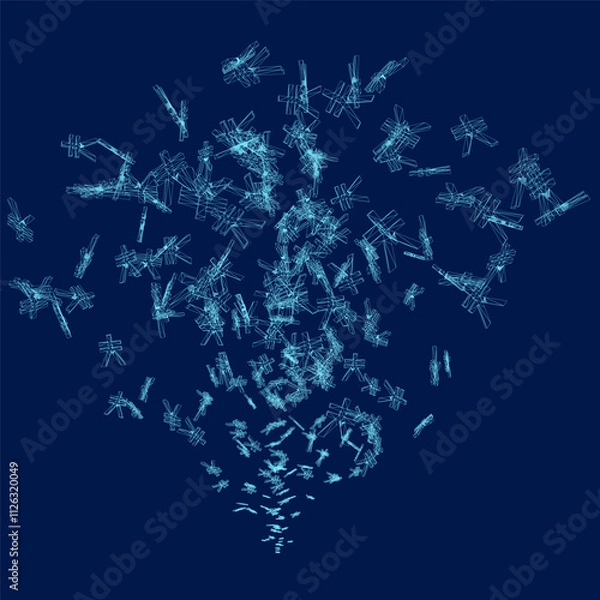 Fototapeta Stream of many Yen currency signs made of blue lines. Vector illustration