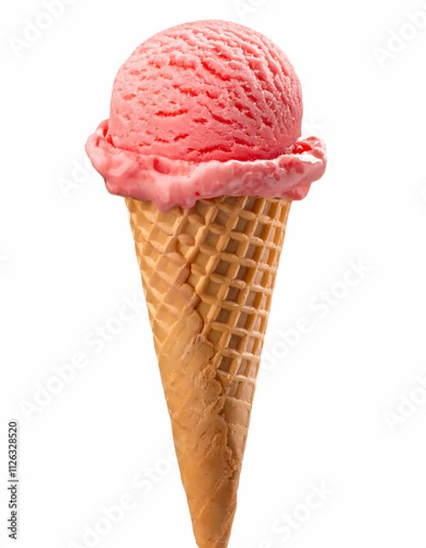 Obraz Delicious Strawberry Ice Cream in a Waffle Cone   Summer Treat  Sweet Dessert  Frozen Food
