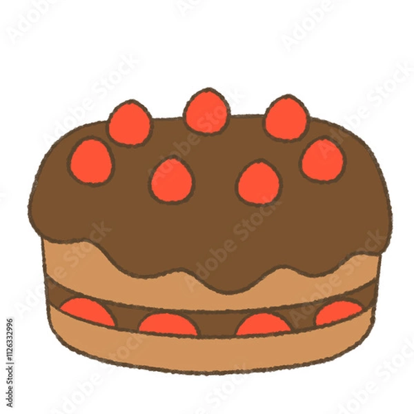 Fototapeta チョコといちごのホールケーキのゆるかわイラスト