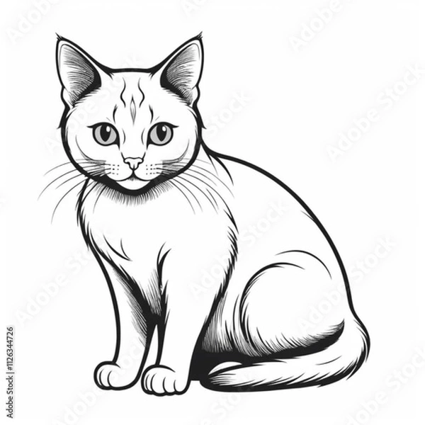 Fototapeta vector illustration of a cat with black lines on a white background
