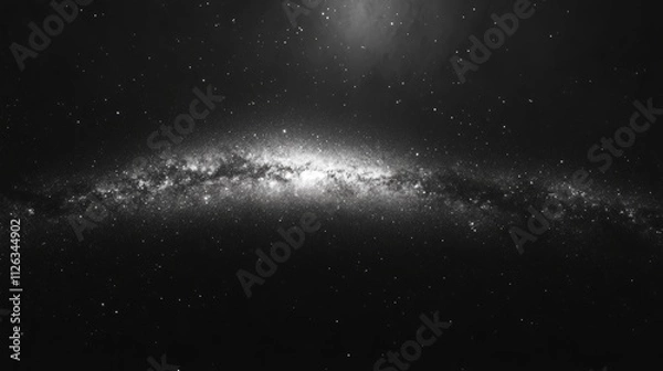 Fototapeta Stunning black and white image of a spiral galaxy with bright stars and cosmic dust, showcasing the beauty and mystery of the universe in high resolution