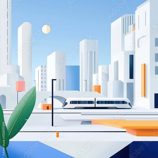 Fototapeta A cityscape with a train in the middle of it