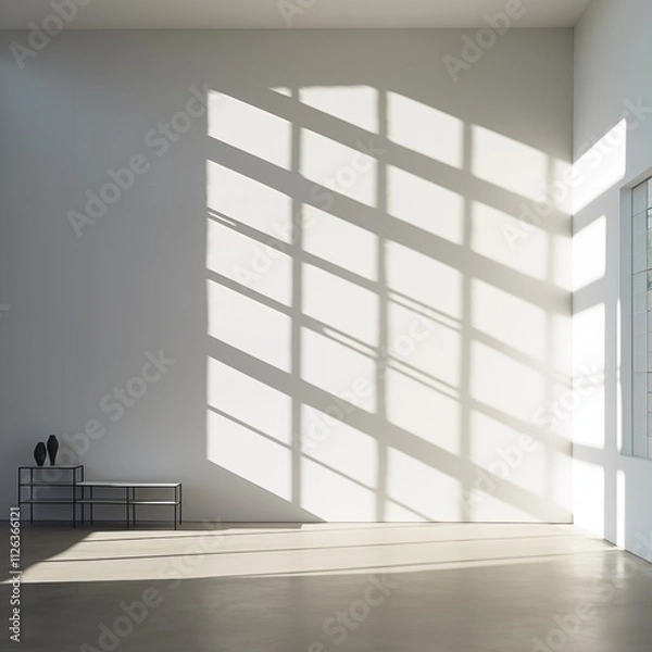 Fototapeta A minimalist composition of strong geometric shadows cast on a clean wall, Generative Ai