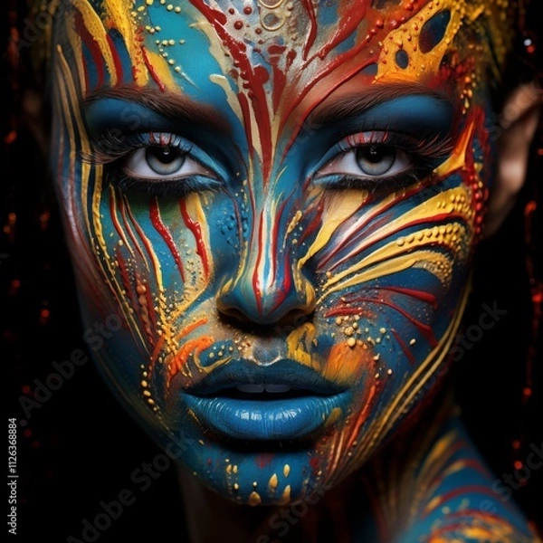 Fototapeta Model face painting artistic portrait creative makeup closeup shot, Generative Ai