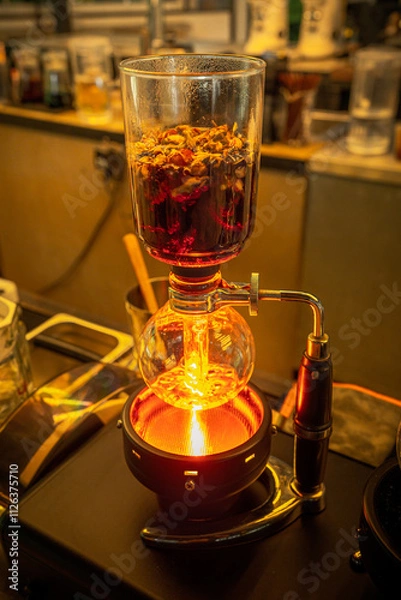 Fototapeta Siphon coffee maker on cafe bar