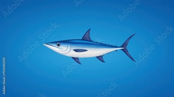 Fototapeta A sleek fish swims gracefully in a clear blue ocean, showcasing its streamlined body and distinctive fins against a vibrant backdrop.