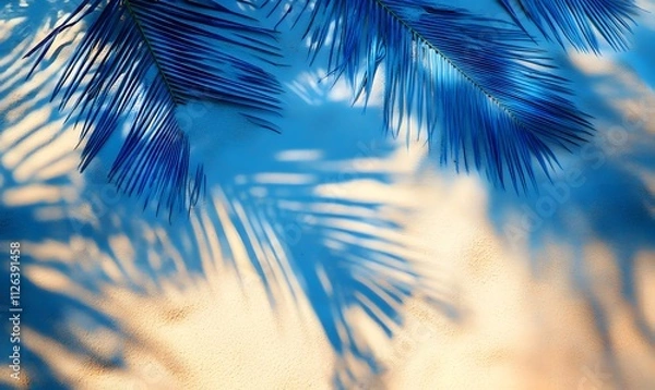 Obraz electric blue palm tree shadows creating abstract patterns on the sand