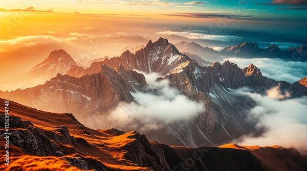 Fototapeta Panoramic View of a Dynamic Mountain Landscape