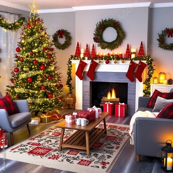Fototapeta How to Create a Festive Living Room with Christmas Tree and Decor